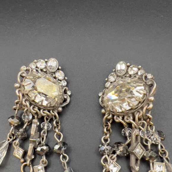 Vintage Art Deco Style Hollywood Glam Crystal Bead Dangle Drop Earrings - Picture 2 of 10